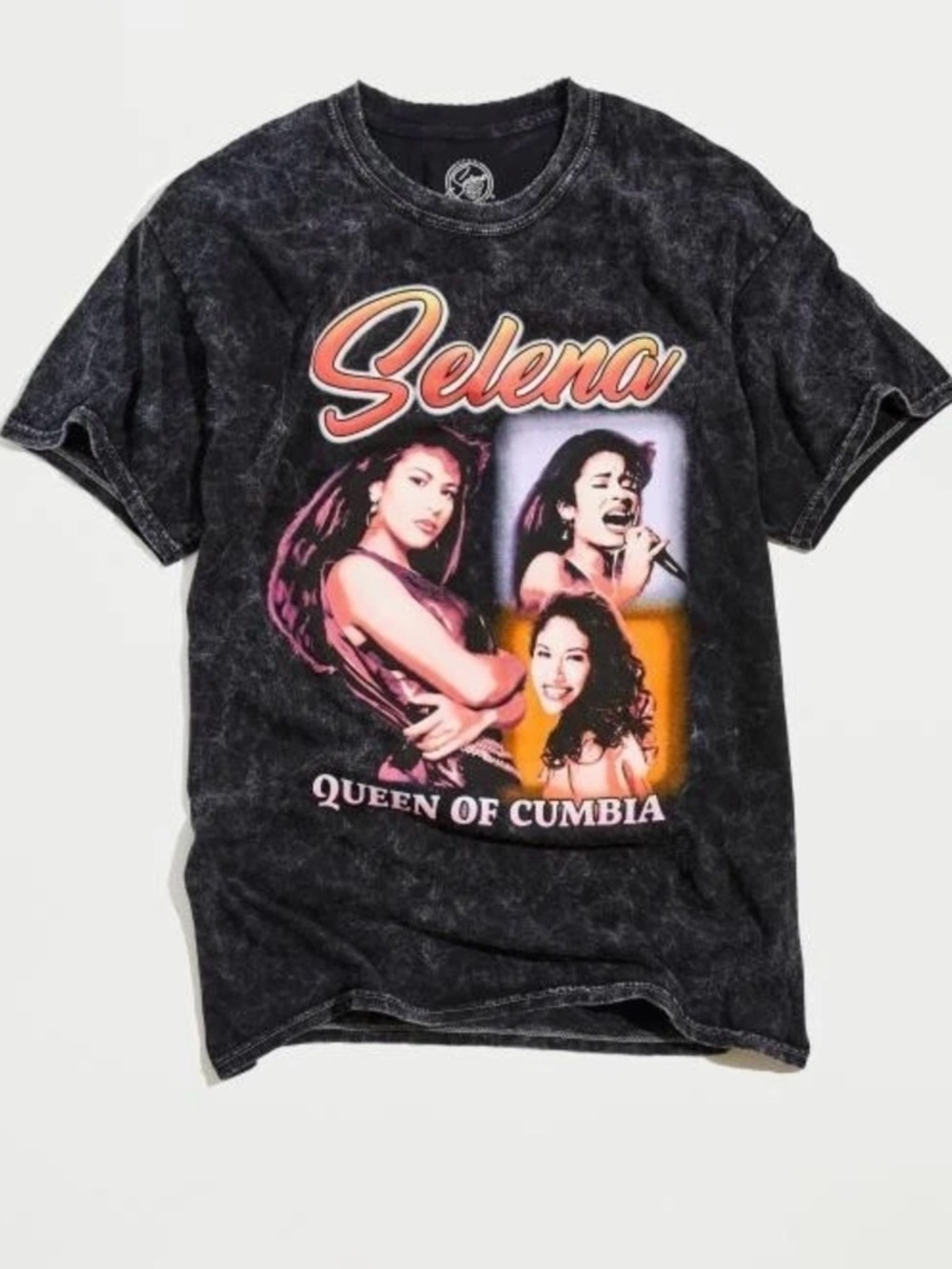 Selena Graphic Mineral-Wash Black Short Sleeve Tee